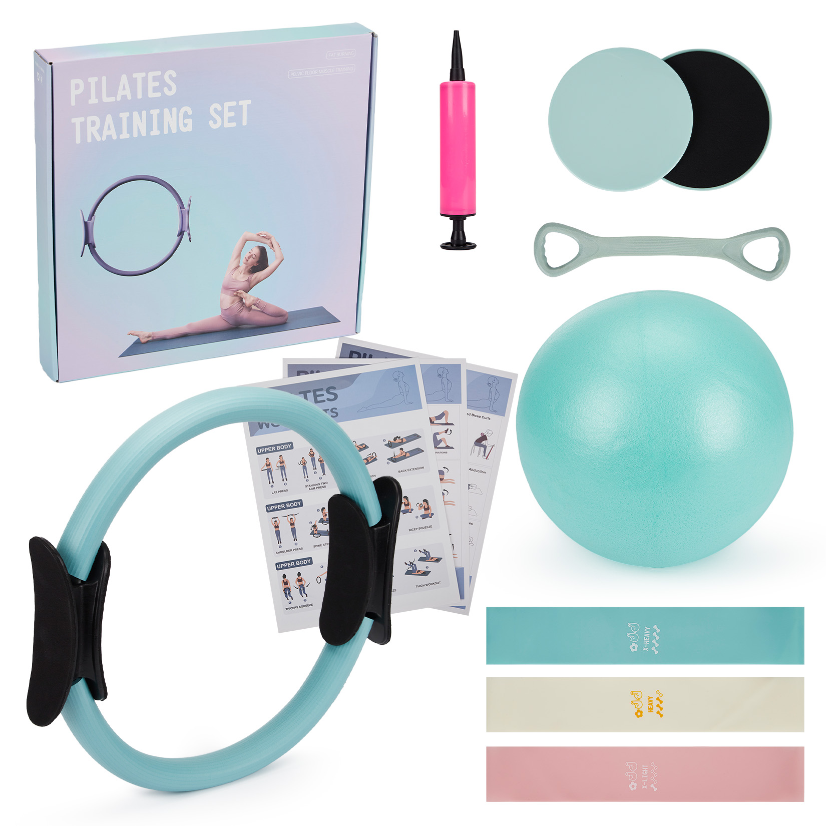 Pilates Bar Kit With Resistance Bands - Ensemble d'entraînement Pilates, Anneau Pilates 6-en-1,