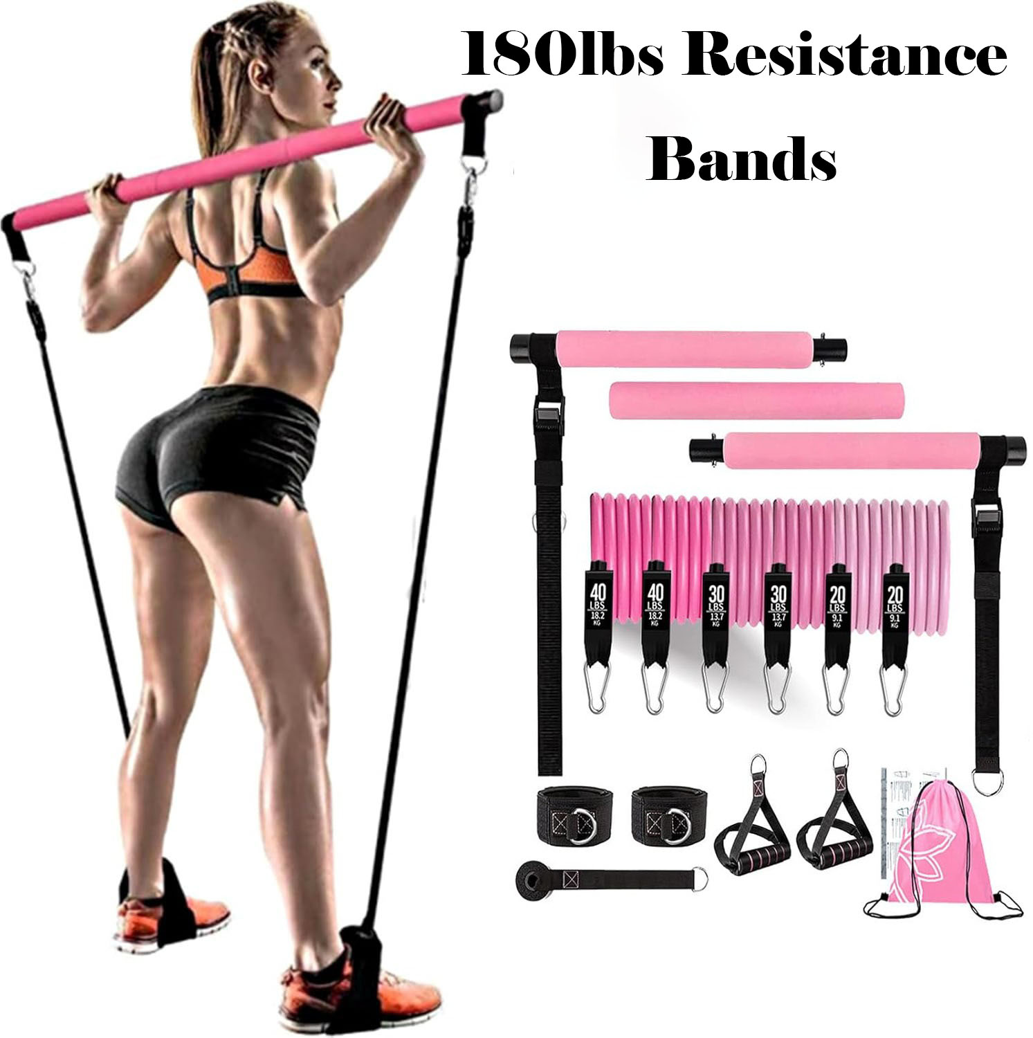 Bandes de résistance de 180 lb - Pilates Bar Kit With Resistance Bands avis et prix